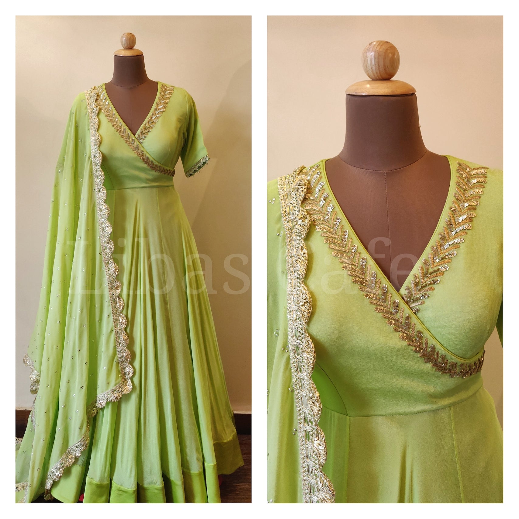 Parrot Green Angrakha Anarkali Suit